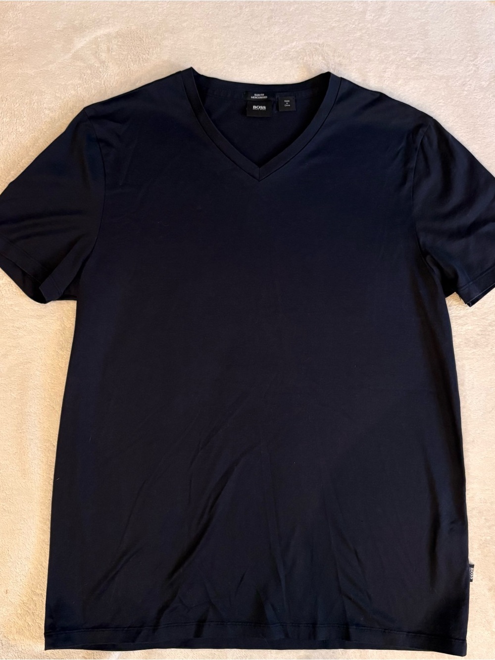 Boss Navy Slim Fit Mercerized Cotton V-Neck Tee — Sz M